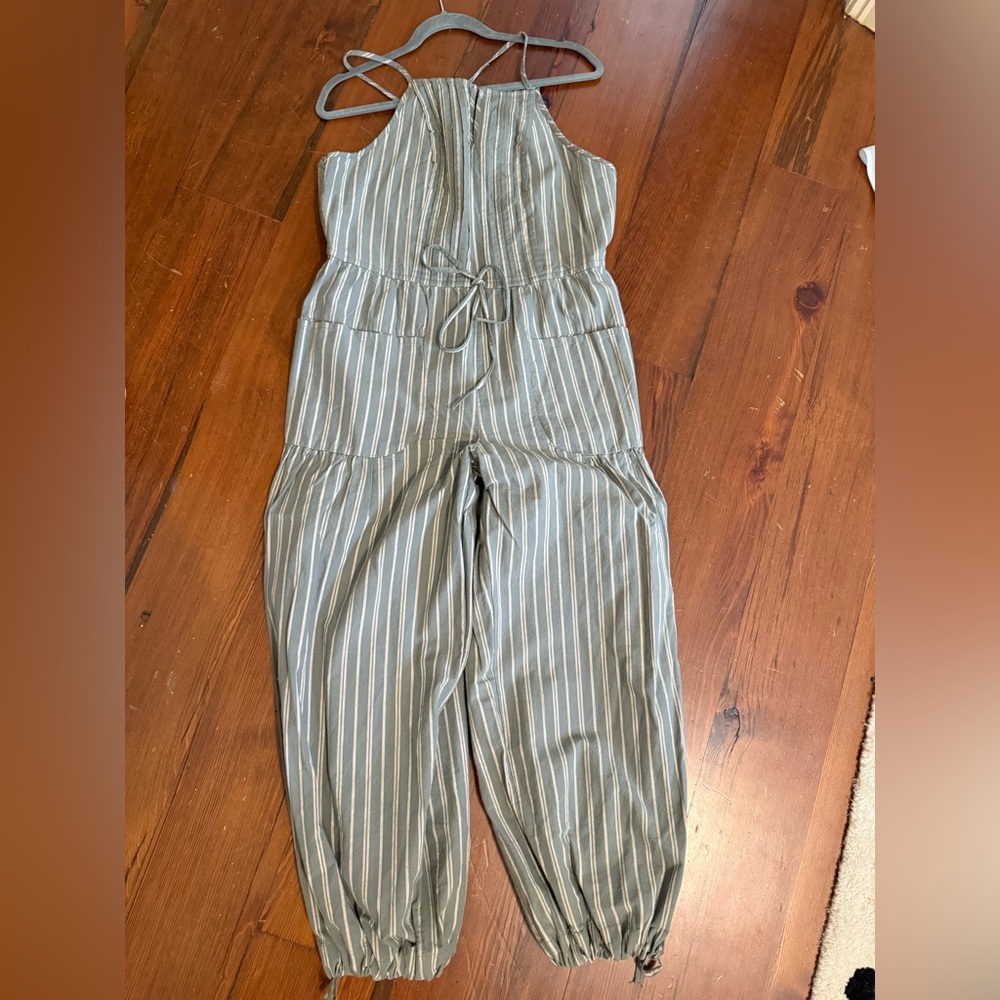 Free People green Striped Jumpsuit halter style size small